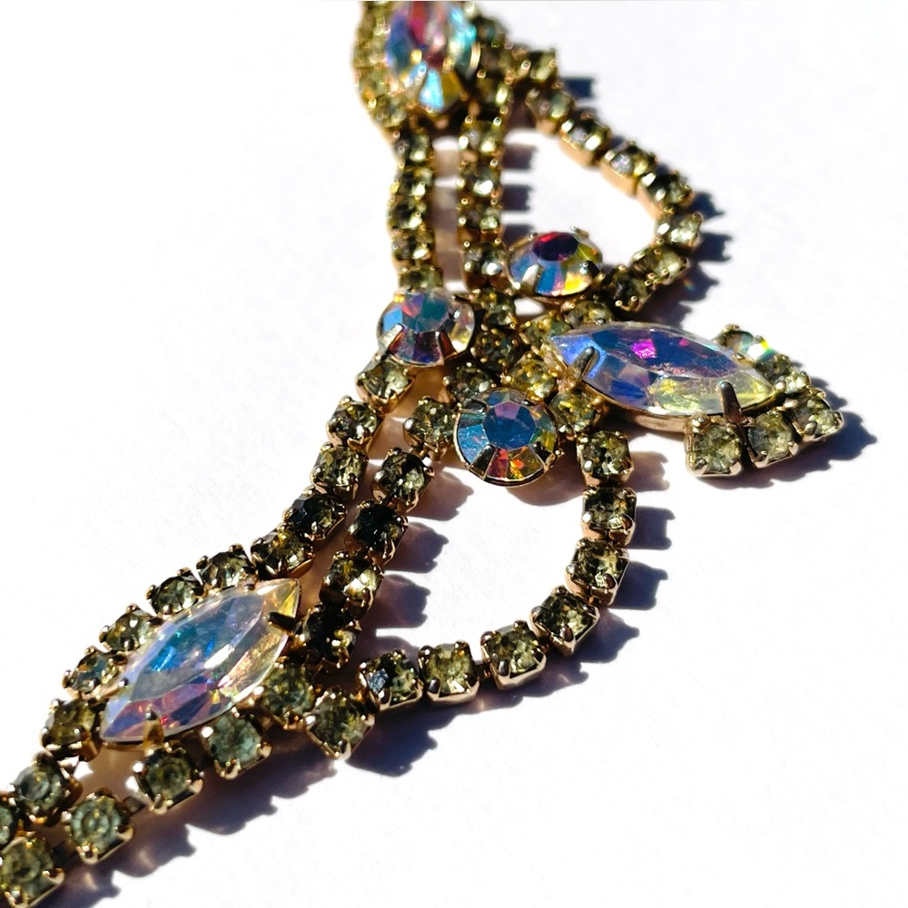 Vintage Rhinestones Necklace With Aurora AB Color Change Stones - Picture 2 of 7